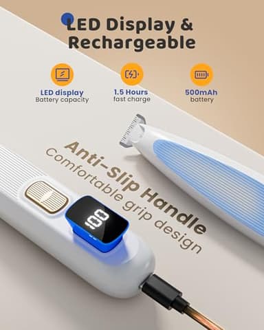 Dog Paw Trimmer with LED Light, 35dB Low Noise Precision Pet Paw Trimmer for Dogs Cats Grooming Clippers, 2 Speed Safety Electric Paw Hair Trimmer for Paws, Ears, Rump, Face, Eyes (White) - Image 7