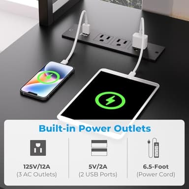 GreenForest 40 inch Computer Desk with Power Outlets, Small Home Office Desk with Ergonomic Monitor Stand, Reversible Gaming Desk, Modern Study Desk, Laptop Desk, Black - Image 4