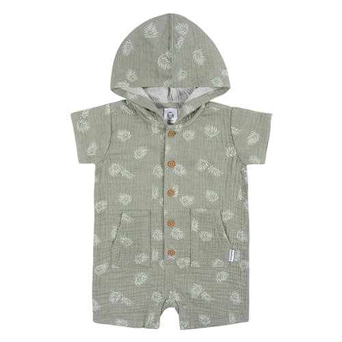 Gerber Baby Boys Hooded Cotton Romper, Palms, 3-6 Months - Image 1