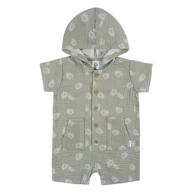 Gerber Baby Boys Hooded Cotton Romper, Palms, 3-6 Months - Image 1