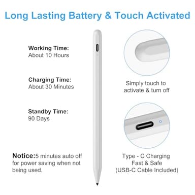 Stylus Pen for iPad (2025-2018) with Fast Charge Palm Rejection,FOJOJO Active Pencil for iPad10/9/8/7/6th,11th A16,Pro 11/13 M4,Air 11/13 M2/M3,Pro12.9,Air 5/4/3rd,Mini 7/6/5 - Image 6