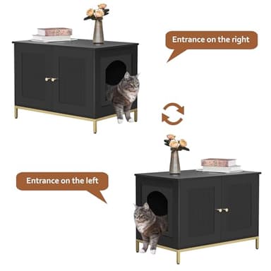 Homhedy Cat Litter Box Enclosure, Cat Washroom Furniture with Metal Frame, Pet House, Fit Most of Litter Box, Modern Style, Black and Gold - Image 6