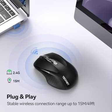 TECKNET Wireless Silent Mouse, Quiet Click, 2.4G Optical Cordless Mouse, 6 Adjustable 4000 DPI, Computer Mice for Laptop, Chromebook - Black - Image 5