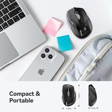 TECKNET Wireless Silent Mouse, Quiet Click, 2.4G Optical Cordless Mouse, 6 Adjustable 4000 DPI, Computer Mice for Laptop, Chromebook - Black - Image 3