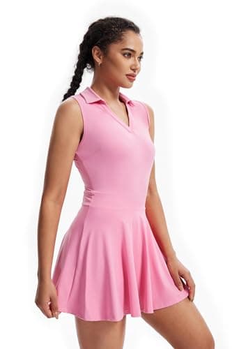 Polo Golf Tennis Dress Workout Athletic Dresses for Women Active Wear Exercise Sport Outfits with Built in Shorts Underneath Pockets 2 Piece Sets Cute Trendy Clothes Casual Summer Fall Pink M - Image 4
