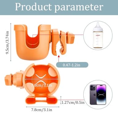 Suranew Adjustable Stroller Cup Holder with Phone Holder for Baby Stroller for Family Members (Orange) - Image 2
