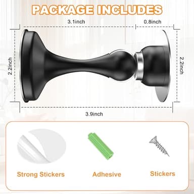 Crosize Magnetic Door Stoppers 2 Pack, Stainless Steel Door Stops, Wall-Mounted and Floor Mounting Metal Doorstops, Door Holder Keep Door Open, No Drilling Door Stop with Adhesive Tapes, Black - Image 5
