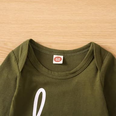 GRNSHTS Newborn Baby Boy Romper Coming Home Outfits Letter Print Bodysuit Jumpsuit+Hat+Gloves 3PCS Clothes Set (Army Green, Newborn) - Image 4