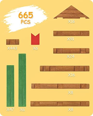 SainSmart Jr. 665 PCS Wooden Log Cabin Set Building House Toy for Toddlers, Classical STEM Construction Kit Compatible with Lincoln Logs for 3+ Kids - Image 5