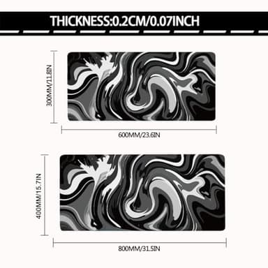 Large Gaming Mouse Pad - Black and White Mouse Pad with Stitched Edges, Extended XL Mousepad with Anti-Slip Rubber Base, Ink Liquid Wave Desk Mat for Keyboard and Mouse(31.5x15.8 inch) - Image 2