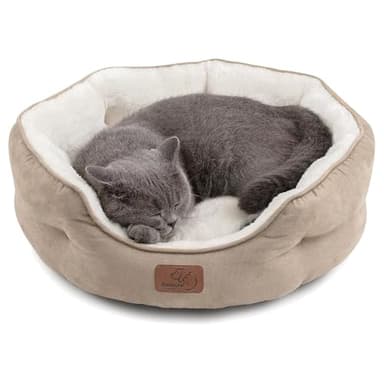 Bedsure Dog Beds for Small Dogs - Round Cat Beds for Indoor Cats, Washable Pet Bed for Puppy and Kitten with Slip-Resistant Bottom, 20 Inches, Camel - Image 1
