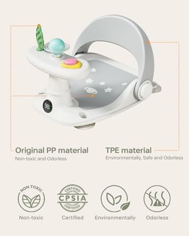 Babygreat Baby Bath Seat for Babies 6 Months & Up Bath Seats for Babies Sitting Up Non-Slip Infant Bathtub Chair with Suction Cups & Water Thermometer for Toddlers Sitting Up, Easy to Clean (Gray) - Image 2
