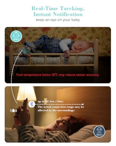 Babytone Baby Sleep Sock Monitor, Tracking Heart Rate and Movement for Infant, Wearable Foot Monitor Smart Sock with Bluetooth and APP, for 0-36 Months Newborn - Image 3