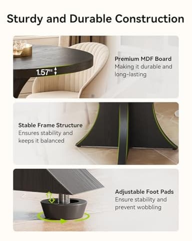 LITTLE TREE Round Dining Table for 4-6, 47.24 Inches Farmhouse Wooden Kitchen Table with Spacious Tabletop for Dining Room, Black - Image 8