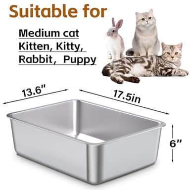 EGMEHOAD Stainless Steel Cat Litter Box, Metal Litter Box, Cat Litterbox for Kitten, Kitty, Rabbit, 6" High Side Cats Litter Boxes, Large Stainless Steel LitterBox, No Smell, Non Stick, Easy to Clean - Image 3