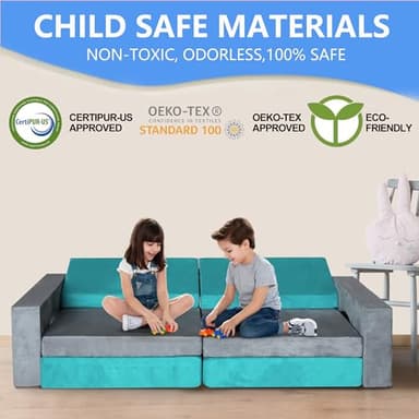 RELIANCER Modular Kids Play Set - 8PCS Foam Couches for Playroom, Toddler to Teen Sectional Sofa, Childrens Nugget Couch, Playhouse Fort Set - Image 8