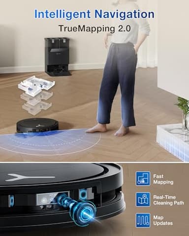 ECOVACS DEEBOT T50 PRO Omni Robot Vacuum and Mop, 3.19” Ultra-Slim, 15,000Pa Suction, ZeroTangle 2.0, TruEdge 2.0, AIVI 3D Obstacle Avoidance, Auto Mop Wash & Dry, Self-Emptying, Ideal for Pet Hair - Image 8