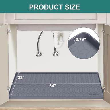 CANIVI Under Sink Mat, 34" x 22" Waterproof Silicone Under Sink Tray for Kitchen & Laundry Cabinets, Kitchen Cabinet Shelf Protector, Up to 3.3 Gallons Liquid, Fits 36 inch Standard Cabinet(Grey) - Image 2