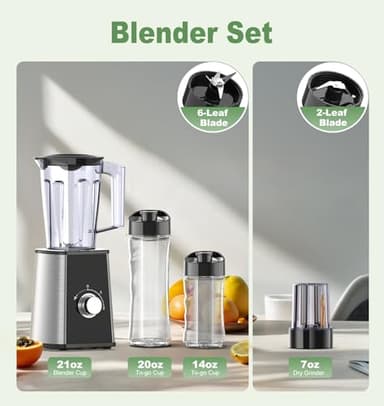 Smoothie Blender, Personal Blenders for Smoothies and Shakes, Smoothies Maker and Coffee Grinder with 2 To-Go Cups, Countertop Blender for Kitchen, BPA Free - Image 7