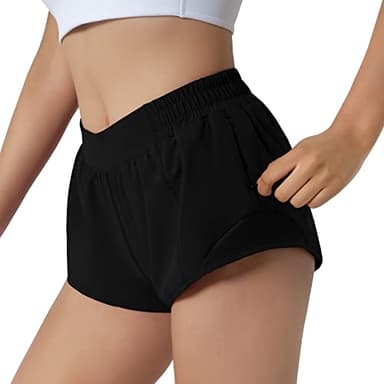 Aurefin Running Shorts for Women,Quick Dry Athletic Sports Shorts Lightweight Active Workout Gym Shorts with Zip Pocket Black/S - Image 2