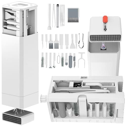 Cell Phone Cleaning Kit, iPhone Cleaning Kit for Charging Port Cleaner Keyboard Cleaning Kit for Airpods/Android/USB C/Earbuds/Laptop/iPad/Camera Lens with Stylus Pen, SIM Tool, Screen Brush (White) - Image 1