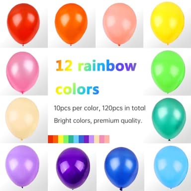 RUBFAC 120 Balloons Assorted Color 12 Inches Rainbow Latex Balloons, 12 Bright Color Party Balloons for Birthday Baby Shower Wedding Party Supplies Arch Garland - Image 2