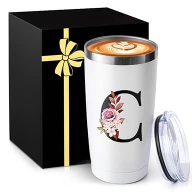 20 Oz Initial Insulated Coffee Cup with Lid Car Tumbler Travel Mug Girlfriend Gf Future Mrs Her Women Boyfriend 1 Year Anniversary Cute Romantic Christmas Xmas First Valentines I Love You More Gifts - Image 1
