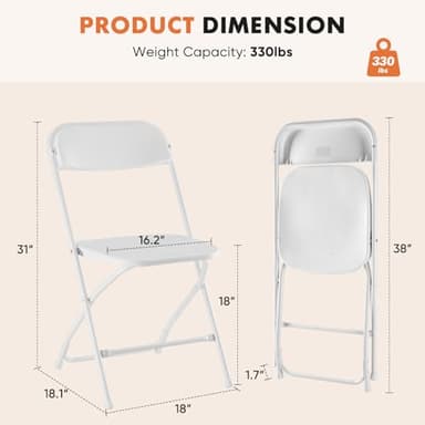 Sweetcrispy Folding Chair 10 Pack, Plastic Foldable Chairs with 330-Pound Capacity, Sturdy Metal Portable Chair, Easy to Use and Store, Outdoor and Indoor, for Home, Office, Party, Comfy, White - Image 3
