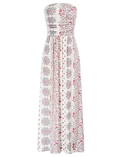 GRACE KARIN Women Strapless Casual Loose Ruched Long Maxi Dress with Pockets Pink Floral - Image 1