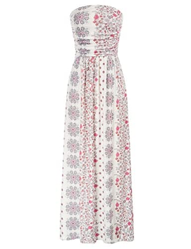 GRACE KARIN Women Strapless Casual Loose Ruched Long Maxi Dress with Pockets Pink Floral - Image 1
