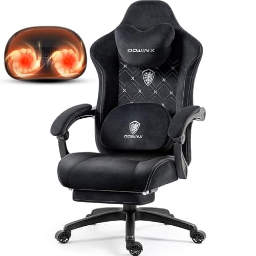 Dowinx Fabric Gaming Chair with Heated Massage Lumbar Support, Gamer Chairs for Adults, Big and Tall Gamer Chair with Pocket Spring Cushion and Footrest, Recliner High Back PC Chair for Adult, Black - Image 1