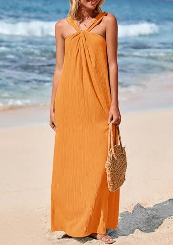PRETTYGARDEN Womens 2025 Casual Long Summer Dresses Sleeveless Strappy Loose Flowy Beach Vacation Maxi Dress with Pockets (Orange Yellow,X-Large) - Image 5