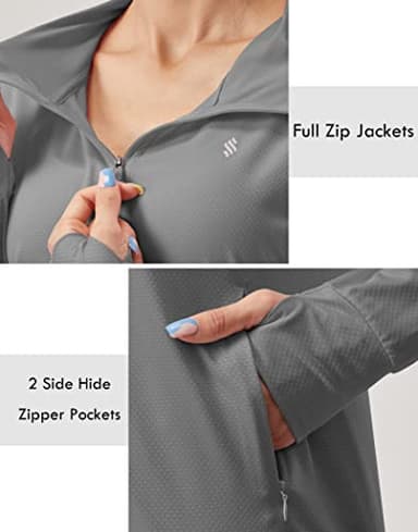 Soothfeel Women's UPF 50+ Sun Protection Hoodie Jacket Lightweight Long Sleeve Sun Shirt for Women with Pocket Hiking Outdoor Dark Grey M - Image 4