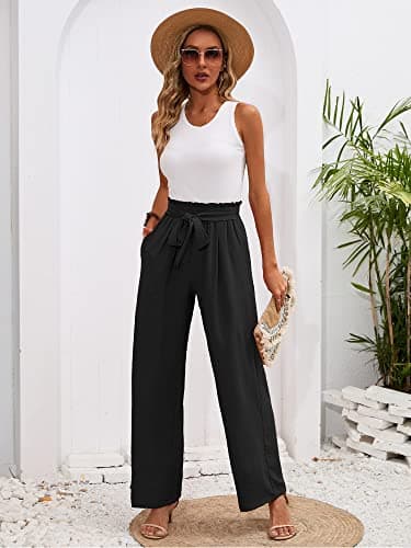 Heymoments Women's Wide Leg Lounge Pants with Pockets Black XX-Large Lightweight High Waisted Adjustable Tie Knot Loose Comfy Casual Trousers - Image 5