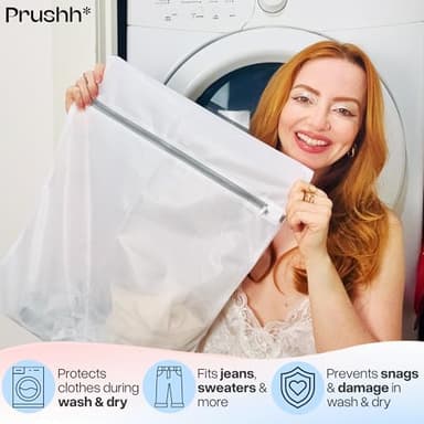 Prushh 3Pc Spacious Durable Mesh Laundry Bags (16x20 Inches) Protects Delicates, Fine Mesh for Uniform Wash & Dry, Auto-Lock Zipper, Washer-Friendly, For Home, Dorm or Storage, Fits Socks to Sweaters - Image 4