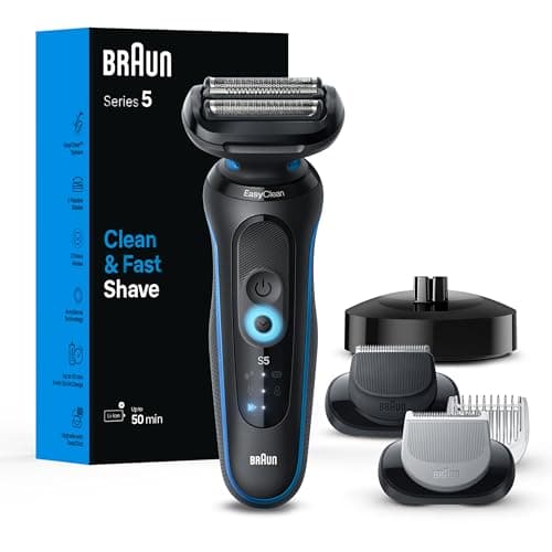 Braun Electric Shaver for Men, Series 5 5150cs, Wet & Dry Shave, Turbo Shaving Mode, Foil Shaver, with Beard Trimmer, Body Groomer and Charging Stand, Blue - Image 1