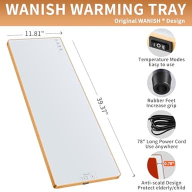 Electric Warming Tray（Extra Long 40”x12”），Food Warmer with Thermostat and Full Surface Heating，Food Warming Mat with 2 Temperature Modes for Buffets Party，Gatherings，White - Image 2