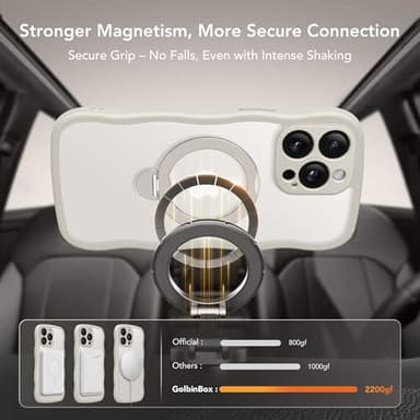 GolbinBox for iPhone 15 Pro Case,[Compatible with Magsafe][360°Magnetic Stand][Cute Wave Edge][18ft Military-Grade Protection] Translucent Matte Phone Women Case for iPhone 15 Pro,Stone - Image 3