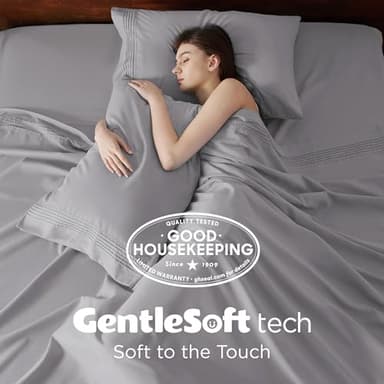 Bedsure Deep Pocket Queen Sheets Set - Fits Mattresses Up to 21 Inches Thick - 4 Piece GentleSoft Bed Sheets, Moisture Wicking, Soft & Cooling Bedsheet & Pillowcases, Easy & Secure Fit, Light Grey - Image 5