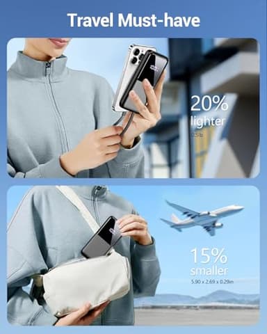 Portable Charger Power Bank - 15000mAh Fast Charging Powerbank Travel Camping Essential Battery Pack with Built in 22.5W Output Cable Compatible with iPhone 17 16 15 14 13 Samsung Google iPad, 1 Pack - Image 6