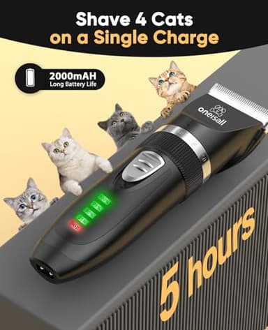 oneisall Quiet Cat Clippers for Matted & Long Hair, 2-Speed Cordless Pet Shaver Grooming Kit for Cats, Small Dogs & Animals (Black) - Image 8