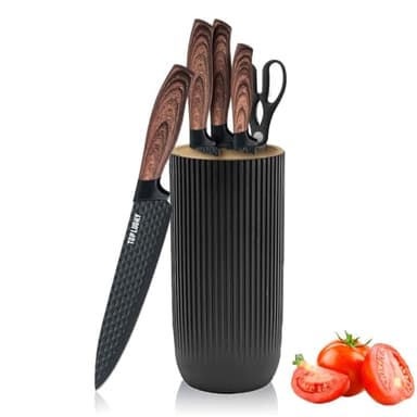 Knife Set, Wiztoynia 6-Piece Black Kitchen Knife Set for Home, Anti-Rust Non-stick Stainless Steel Sharp Chef Knife Set with Universal Knife Block for Kitchen, Ergonomical Design (Black) - Image 1