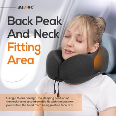MLVOC Travel Pillow 100% Pure Memory Foam Neck Pillow, Comfortable & Breathable Cover, Machine Washable, Airplane Travel Kit with 3D Contoured Eye Masks, Earplugs, and Luxury Bag, Standard (Black) - Image 5