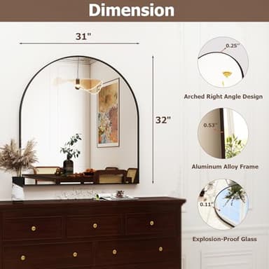 XRAMFY 31"x32" Arched Wall Mirror for Bathroom, Black Vanity Mirror for Bedroom, Living Room, Entryway, Decorative Hanging Mirror for Wall - Image 6