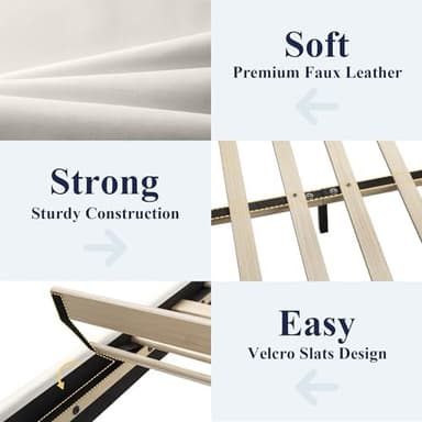 Allewie Full Size Bed Frame with Adjustable Headboard, Faux Leather Platform Bed with Wood Slats, Heavy Duty Mattress Foundation, No Box Spring Needed, Noise-Free, Easy Assembly, White - Image 6