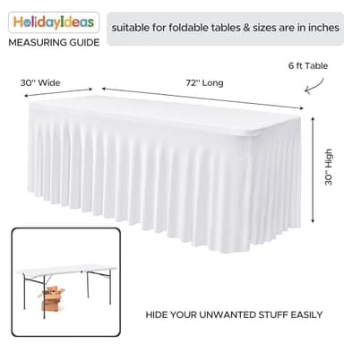 HolidayIdeas White Spandex Table Covers 6 Foot, Fitted Stretch Table Skirts 30x72 Inch, Wrinkle-Free Floor Length Polyester Tablecloths for Weddings Parties Banquets Events,2 Pack - Image 5