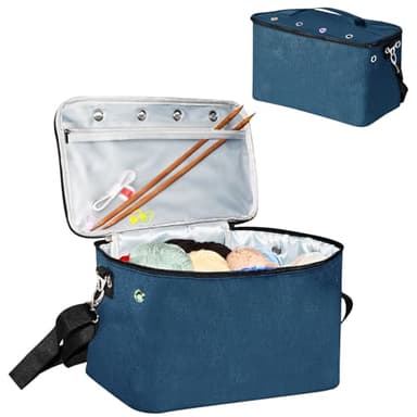 Crochet Yarn Knitting Bag, Yarn Holder Storage Organizer 13"inch Portable Breathable Travel Yarn Bag for Girls,Mother Gift for her(No Accessories Included), Blue - Image 1