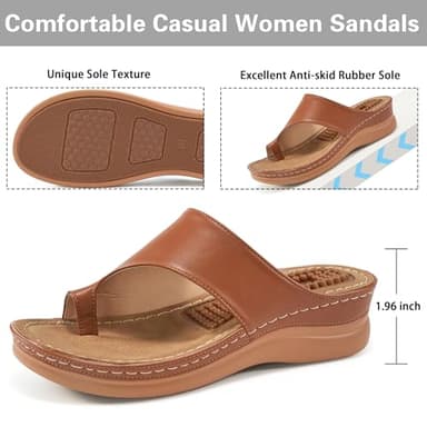 Aomigoct Sandals for Women Wedge Shoes: Comfortable Orthopedic Sandals Womens Dressy Summer Flip Flops Casual Walking Wedges - Image 3