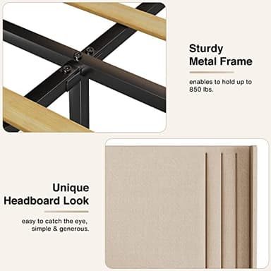 Gizoon Queen Bed Frame with Wingback Headboard, Upholstered Platform Bed, Wooden Slats, Noise-Free, No Box Spring Needed, Easy Assembly - Image 7