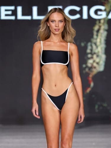 RELLECIGA Women Bandeau Bikini Set Adjustable Splicing Color High Cut Two Piece Bathing Suits - Image 3